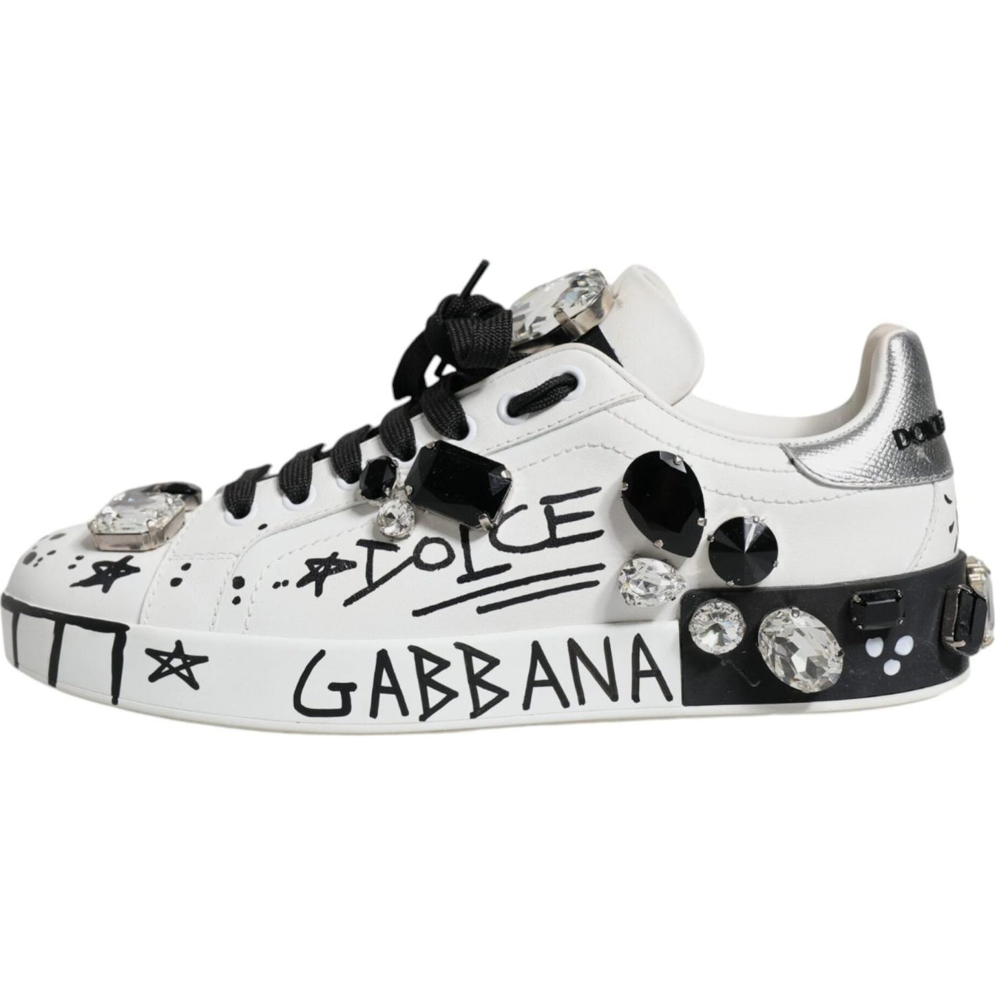 Dolce & Gabbana White Crystal Portofino Low Top Sneaker Shoes Dolce & Gabbana