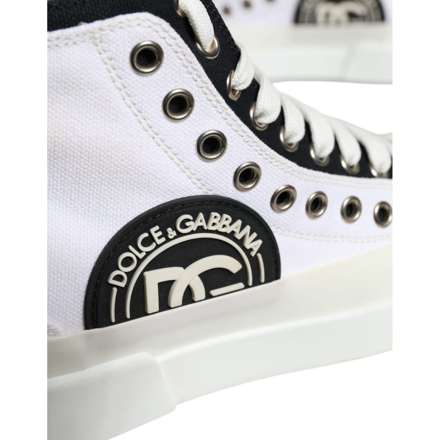 Dolce & Gabbana White Black Canvas Logo Mid Top Sneakers Shoes Dolce & Gabbana