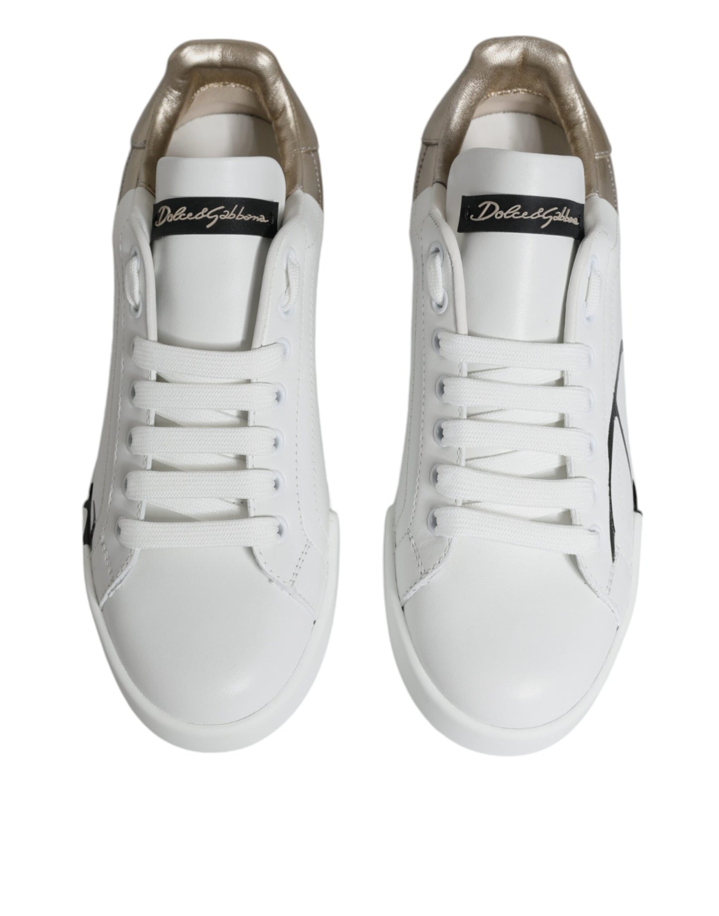 Dolce & Gabbana White Gold Portofino Low Top Sneakers Shoes