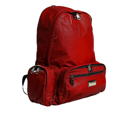 Dolce & Gabbana Red Patent Leather Logo Plaque Backpack Bag