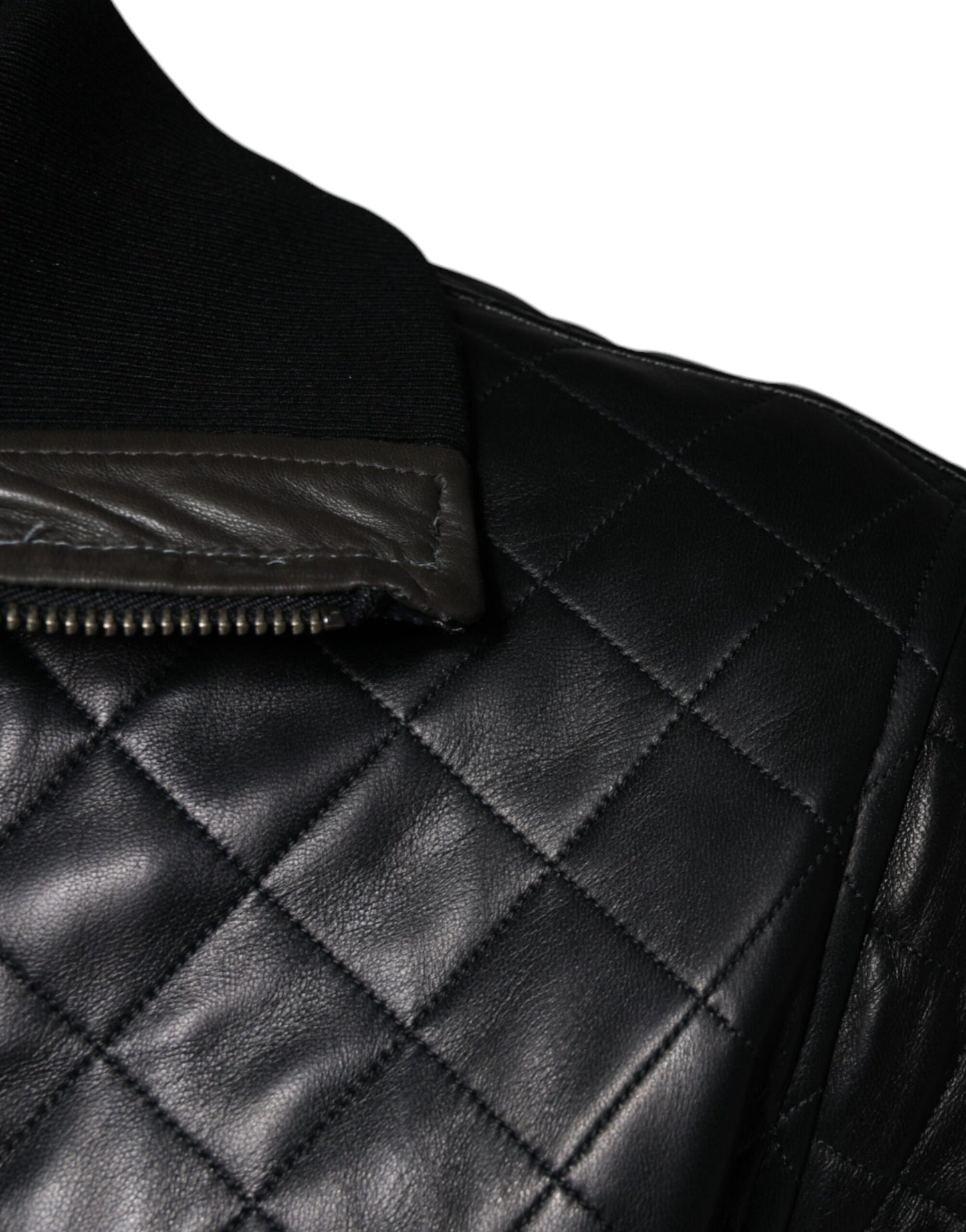 Dolce & Gabbana Black Calf Leather Quilted Full Zip Jacket Dolce & Gabbana