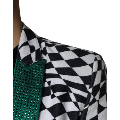 John Richmond Black White Checkered Crystal Single Breasted Blazer