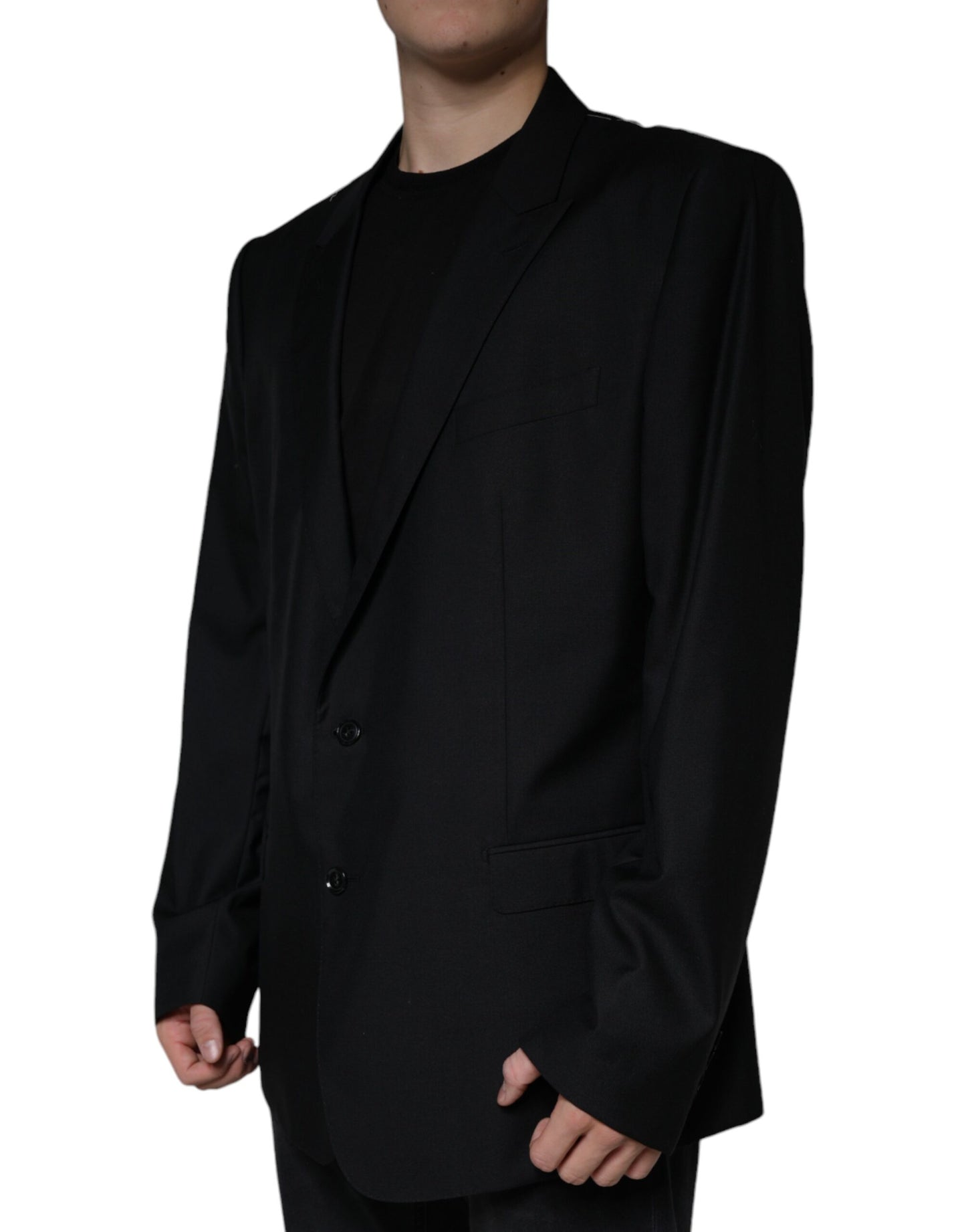 Dolce & Gabbana Black Wool Single Breasted Men Coat Blazer Dolce & Gabbana