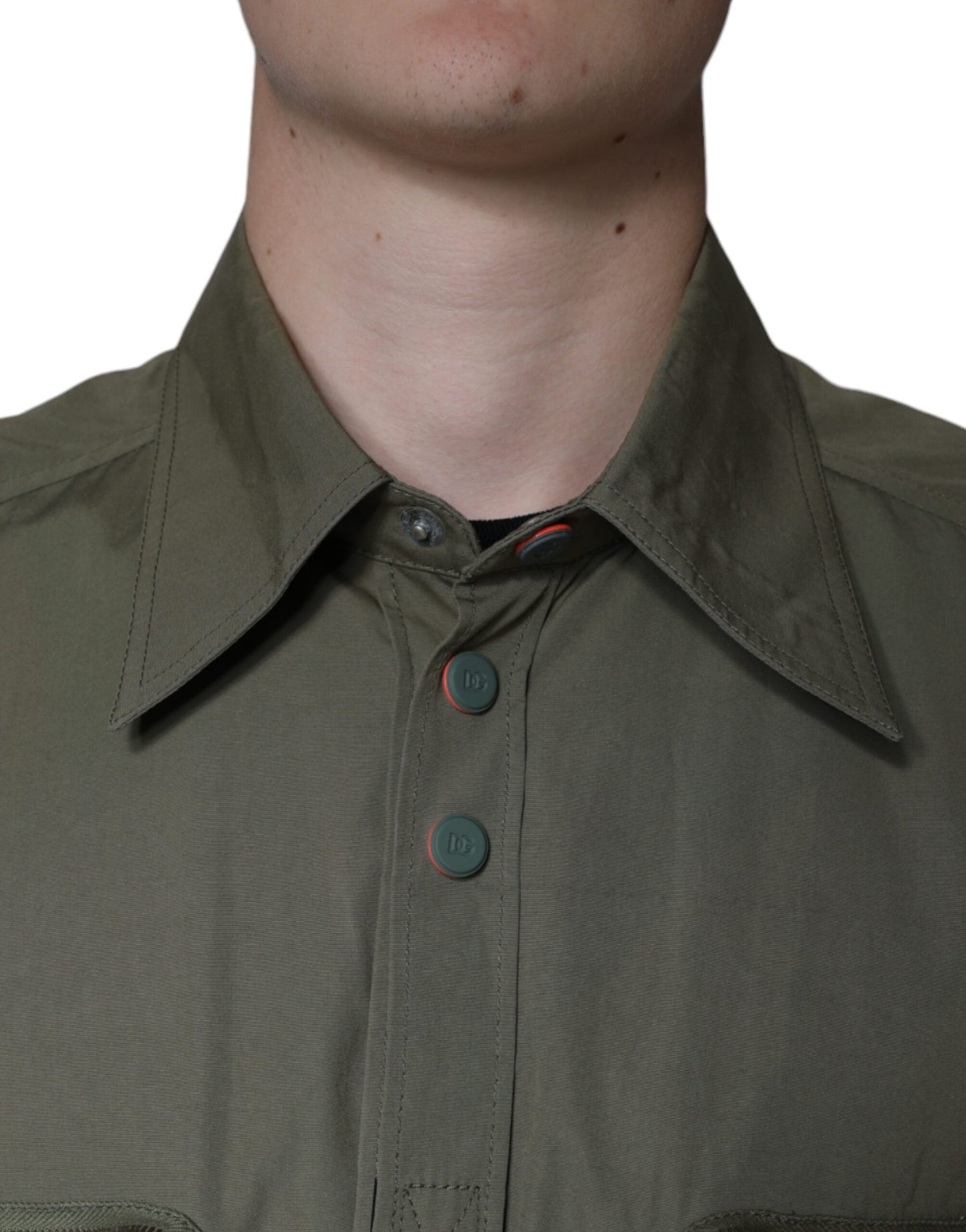 Dolce & Gabbana Military Green Cotton Bend Collared Coat Jacket Dolce & Gabbana