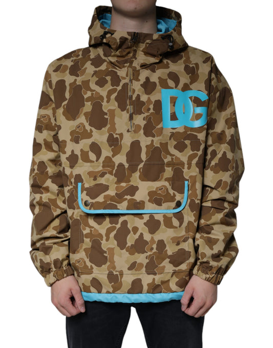 Dolce & Gabbana Brown Camouflage Hooded Pullover Jacket Dolce & Gabbana