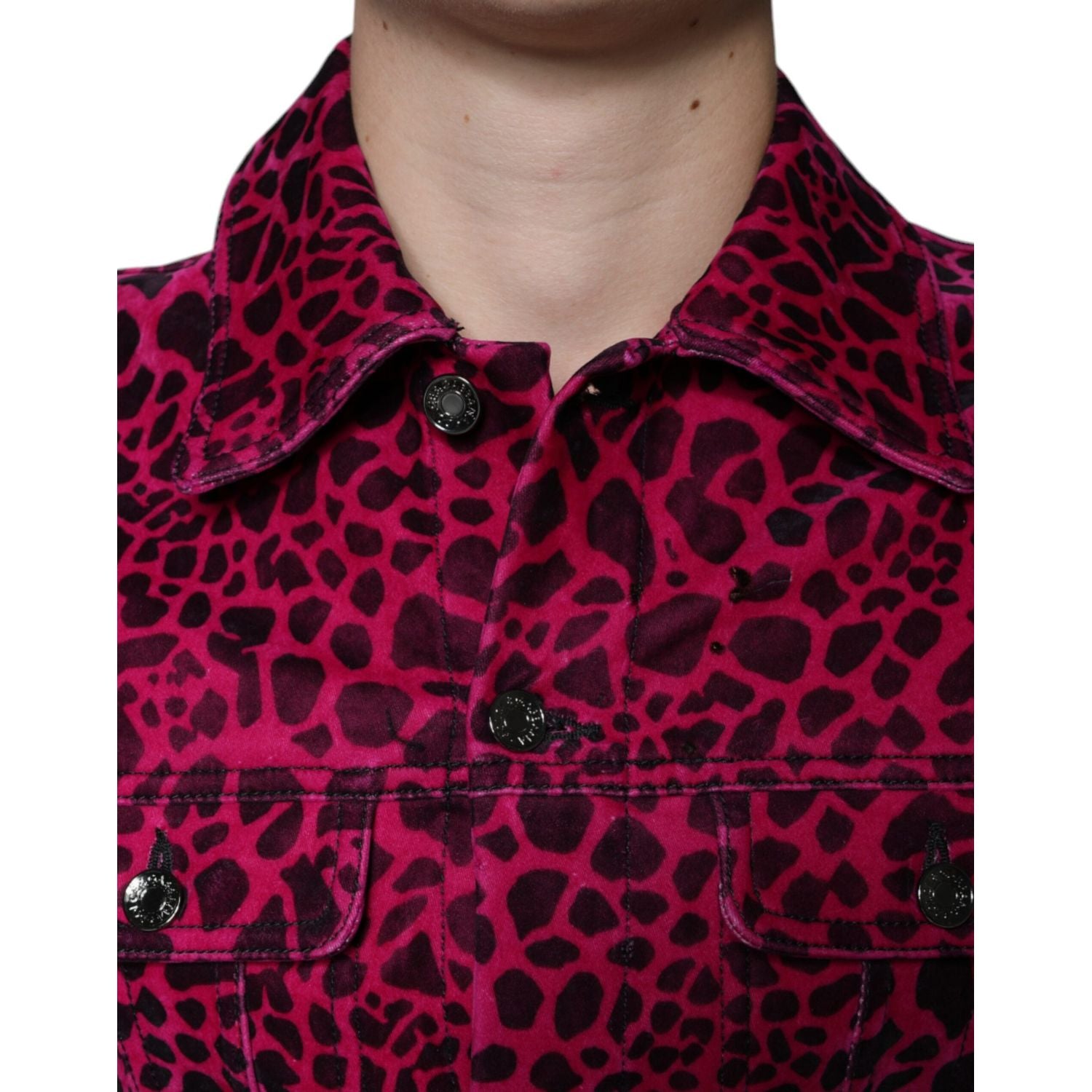 Dolce & Gabbana Fuchsia Leopard Button Down Collared Jacket