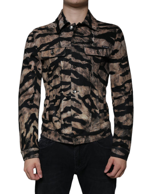 Dolce & Gabbana Brown Tiger Button Down Collared Jacket Dolce & Gabbana