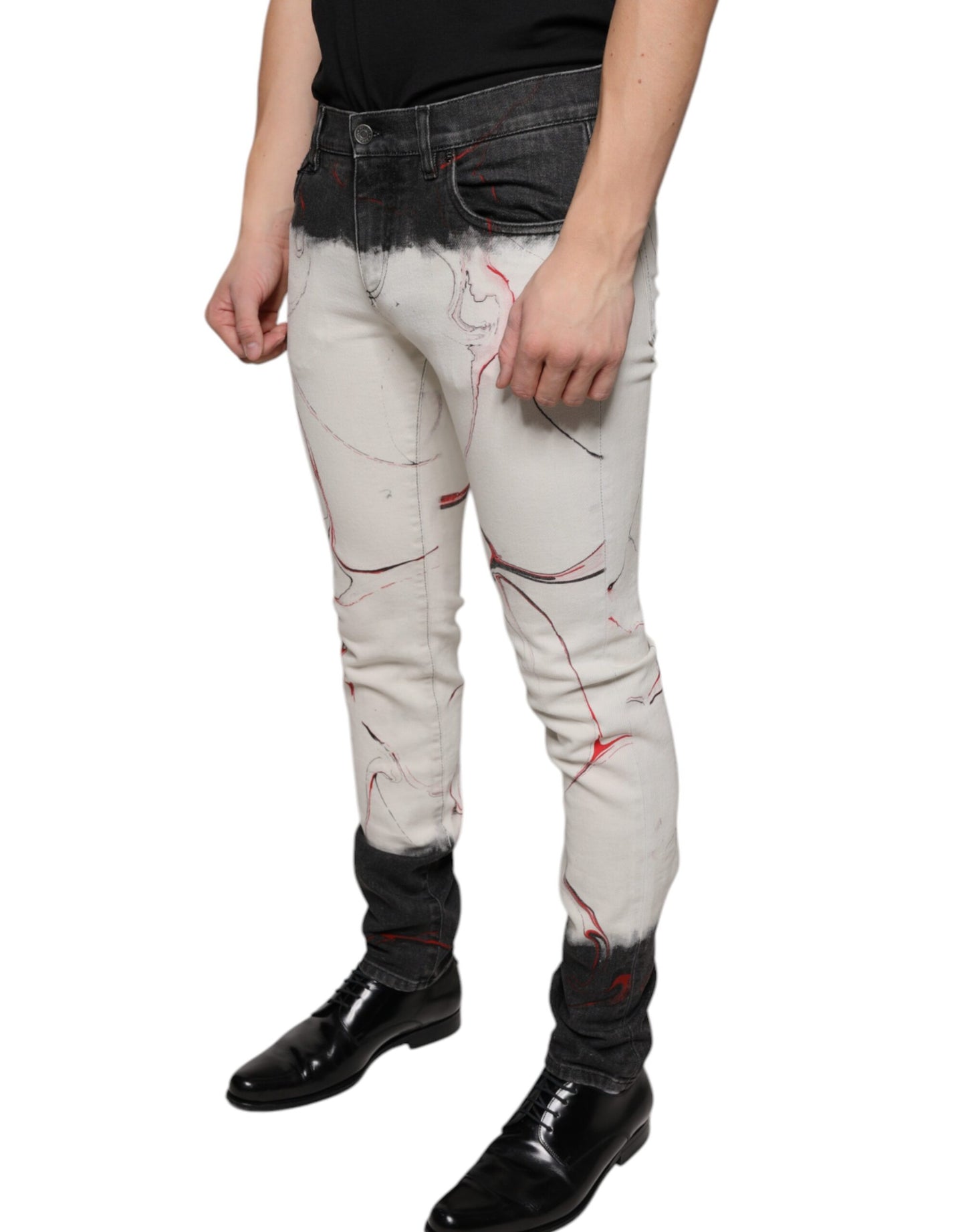 Dolce & Gabbana Black White Printed Skinny Men Denim Jeans Dolce & Gabbana