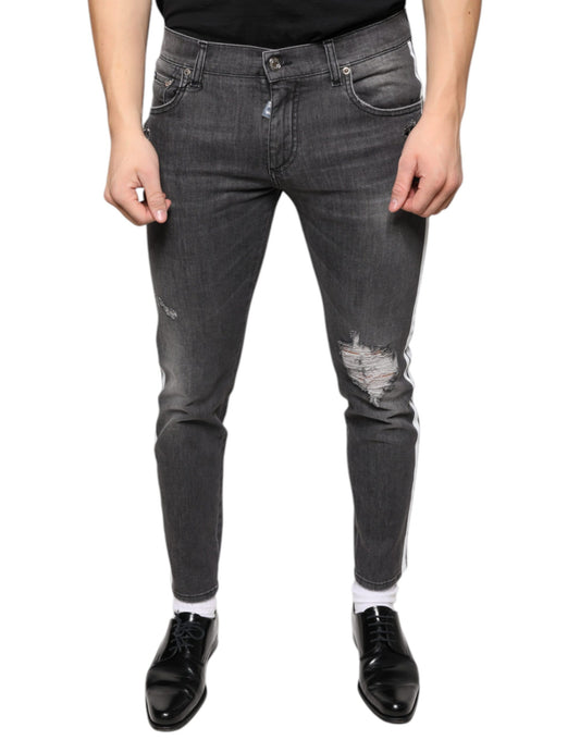 Dolce & Gabbana Black Tattered Cotton Skinny Men Denim Jeans