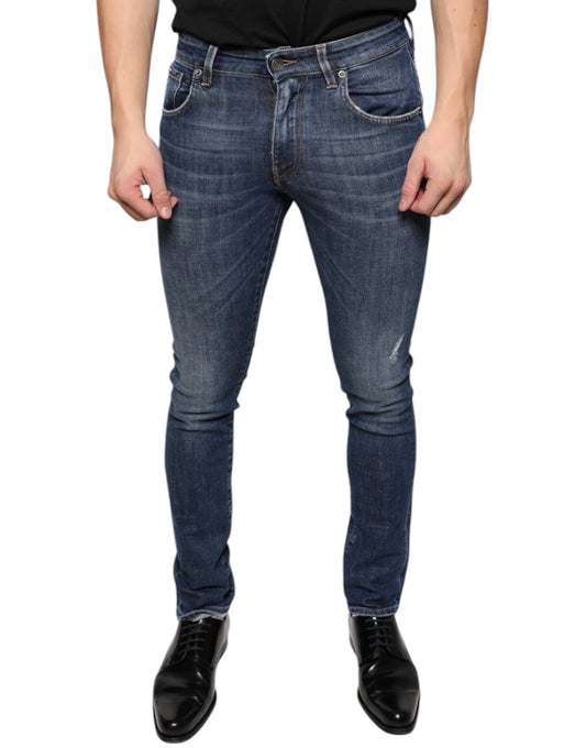 Dolce & Gabbana Dark Blue Washed Cotton Skinny Denim Jeans Dolce & Gabbana