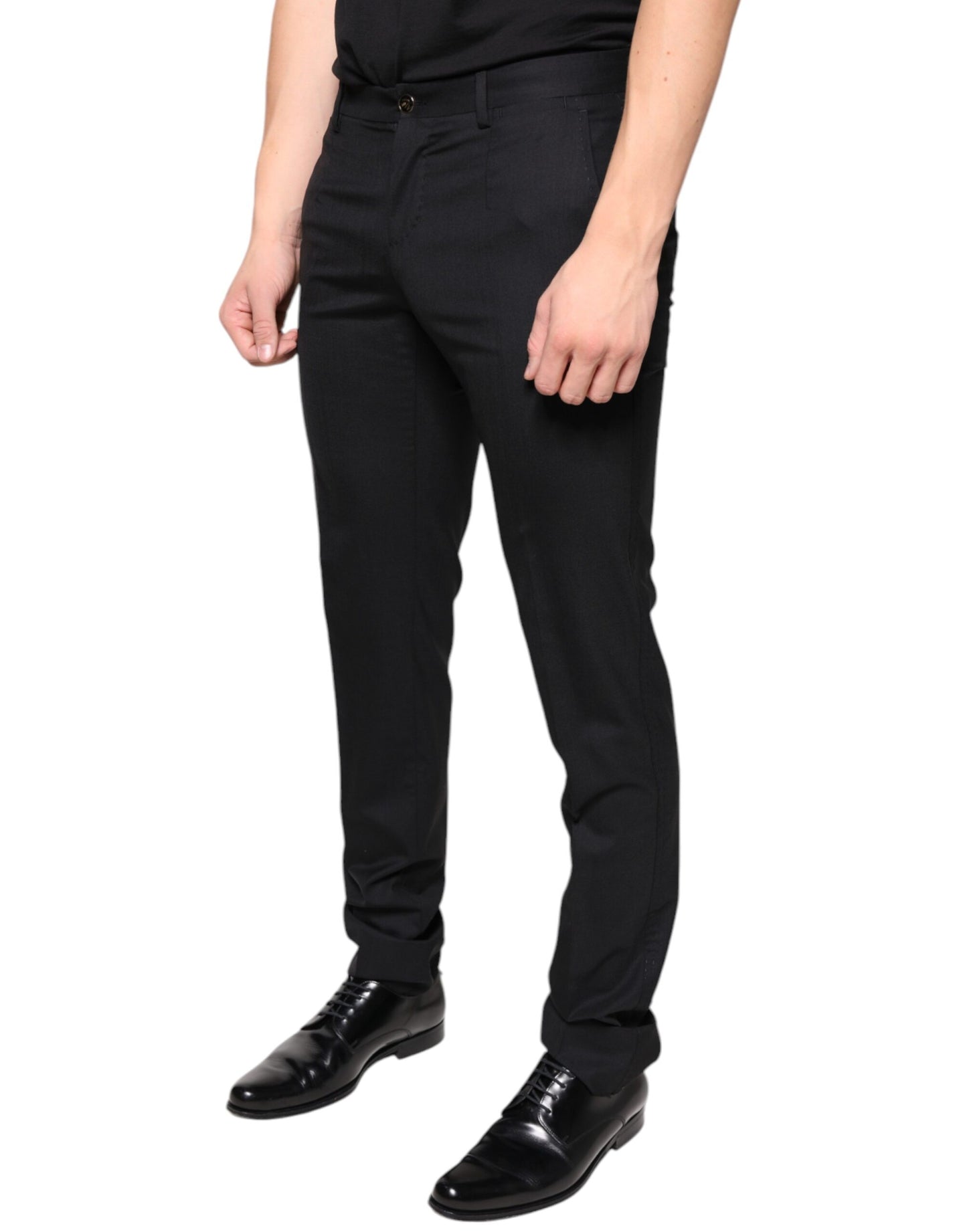 Dolce & Gabbana Black Wool Skinny Men Dress Pants Dolce & Gabbana