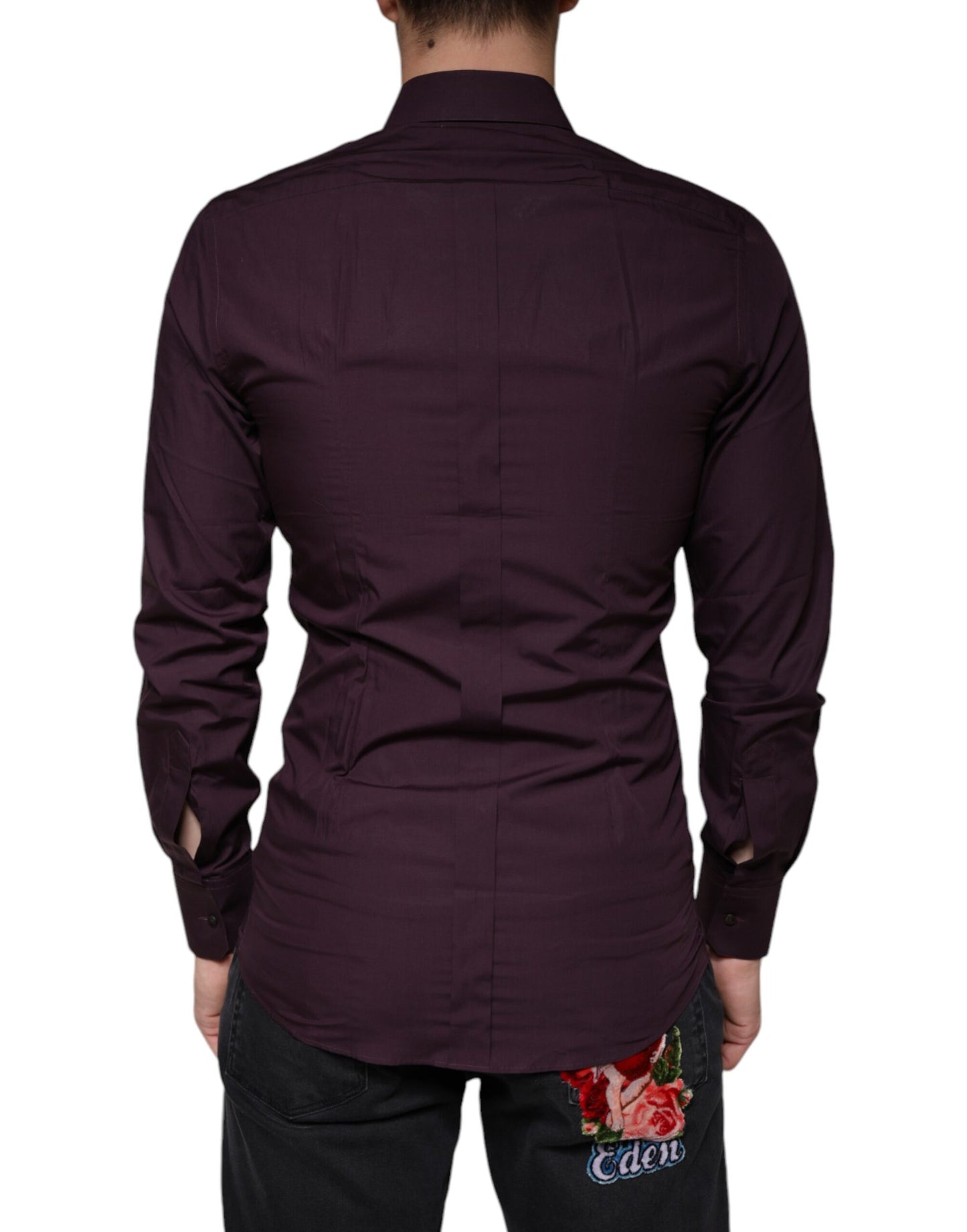 Dolce & Gabbana Dark Violet Cotton Dress GOLD Men Formal Shirt Dolce & Gabbana