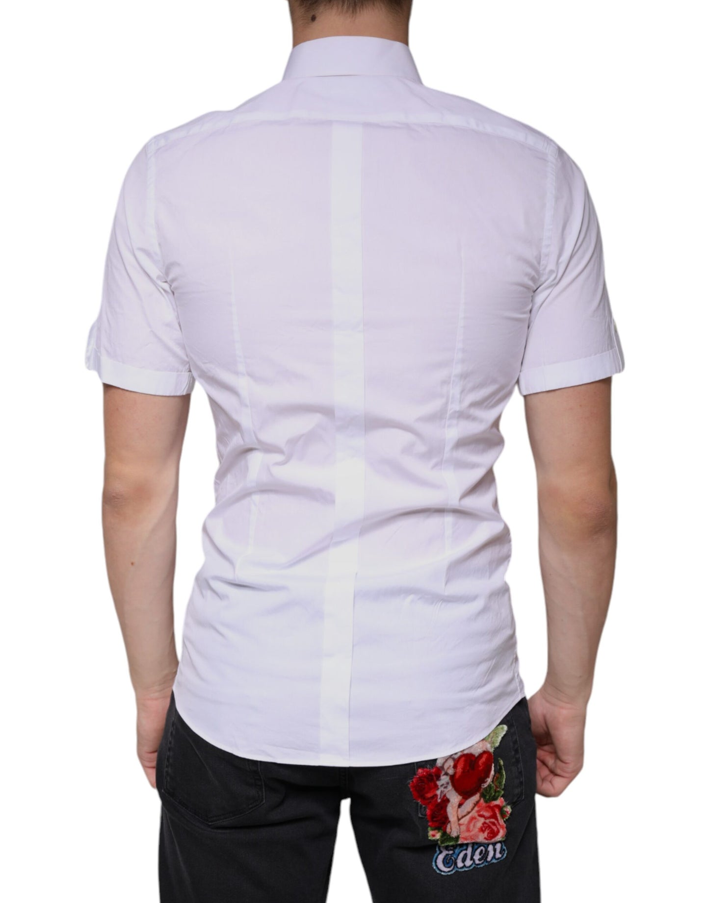 Dolce & Gabbana White Cotton Casual GOLD Short Sleeves Shirt Dolce & Gabbana