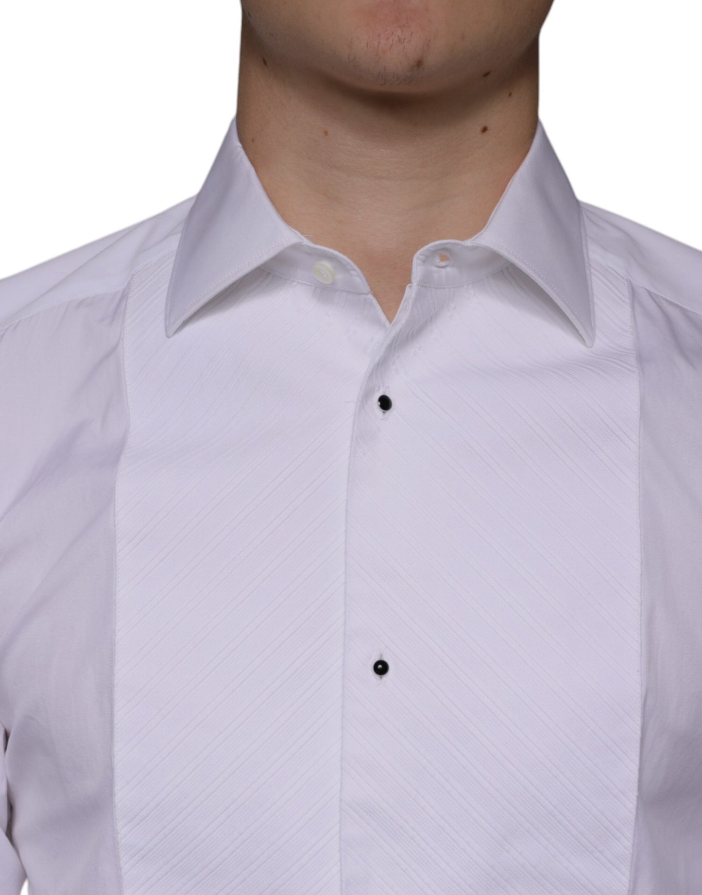 Dolce & Gabbana White Bib Cotton Poplin GOLD Men Formal Shirt Dolce & Gabbana