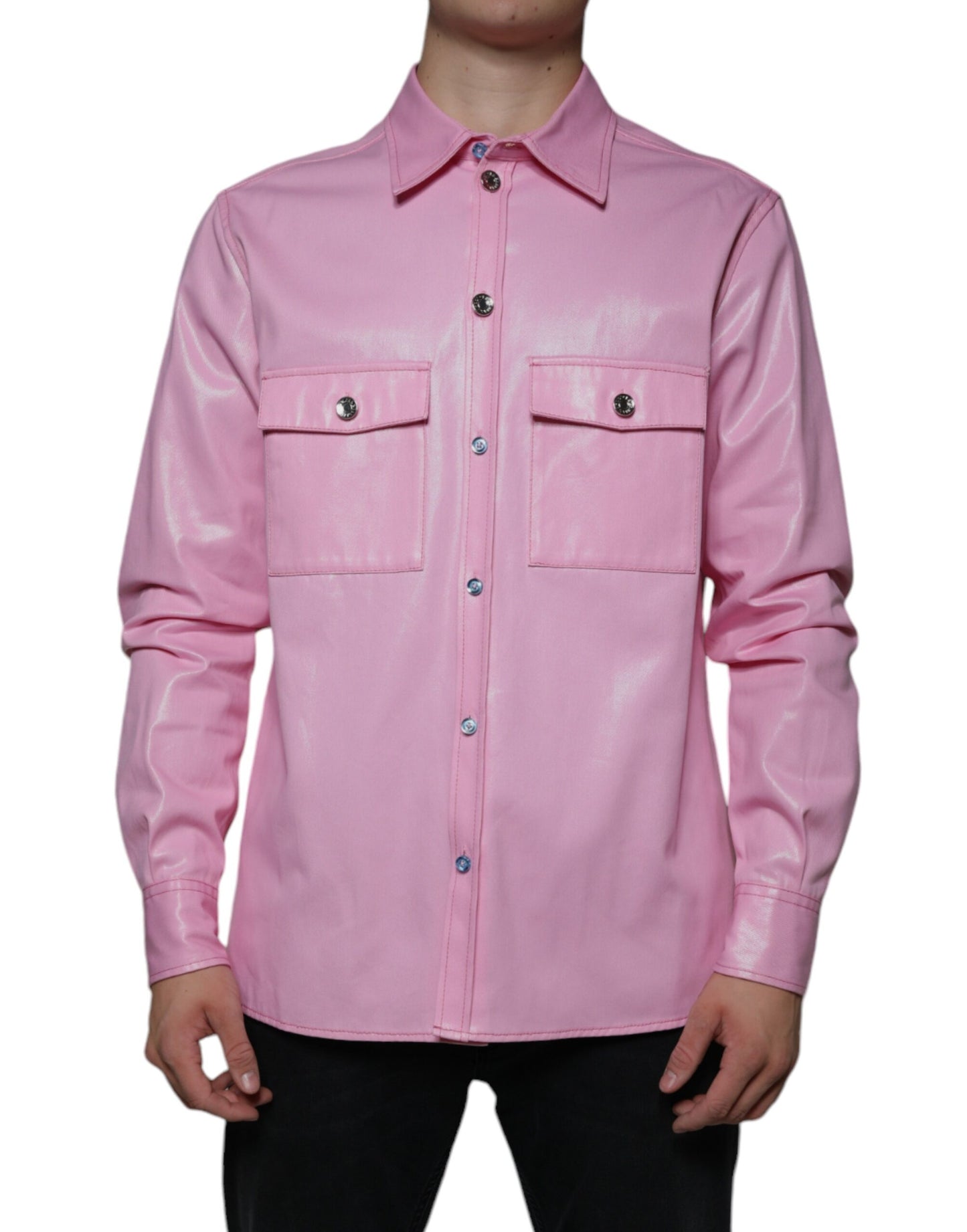 Dolce & Gabbana Pink Cotton Collared Button Down Shirt Dolce & Gabbana