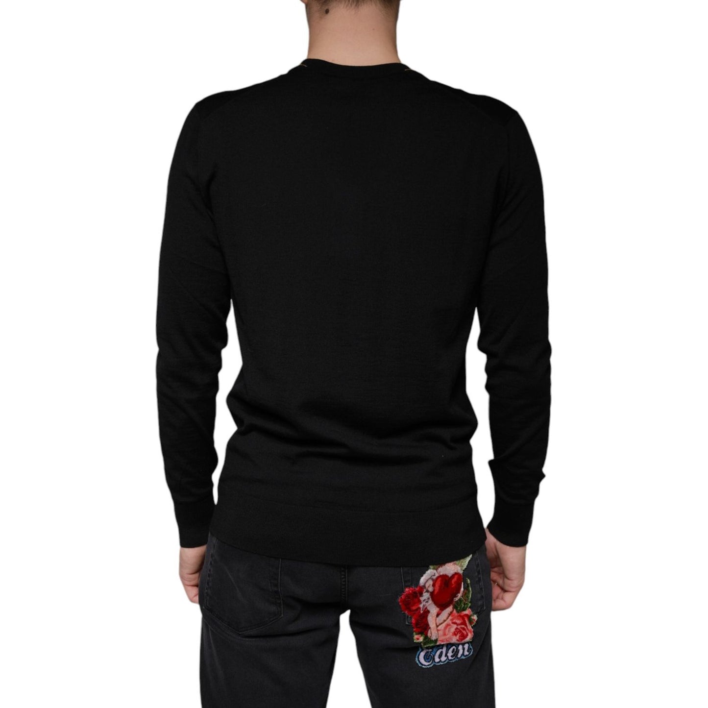 Dolce & Gabbana Black Embellished V-neck Pullover Sweater Dolce & Gabbana