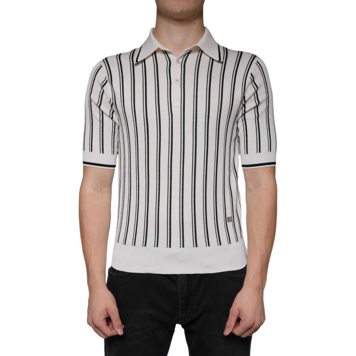 Dolce & Gabbana White Black Stripe Polo Short Sleeve T-shirt Dolce & Gabbana