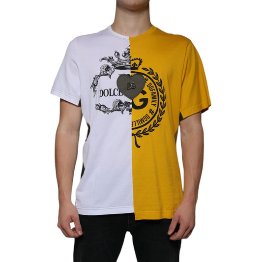 Dolce & Gabbana White Yellow Logo Print Short Sleeve T-shirt