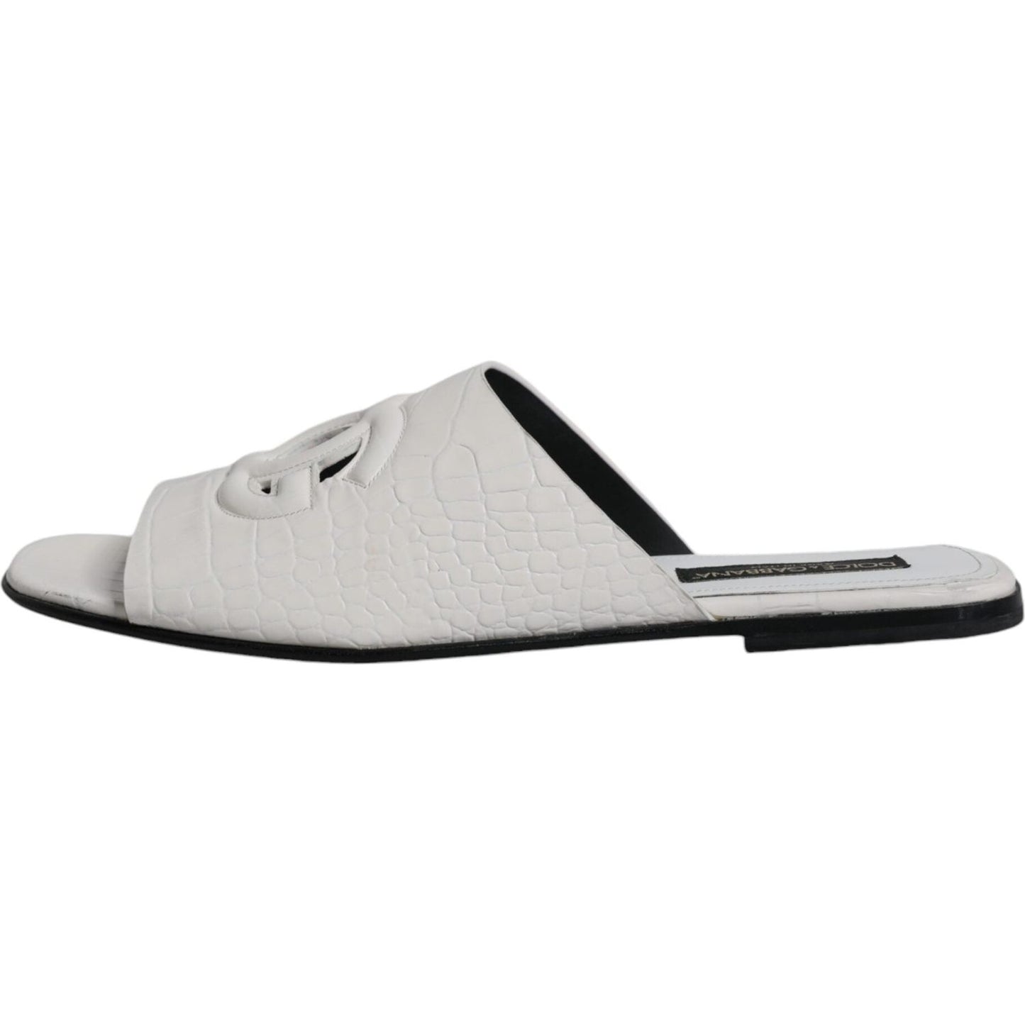 Dolce & Gabbana White DG Cut Out Leather Slides Sandals Shoes Dolce & Gabbana