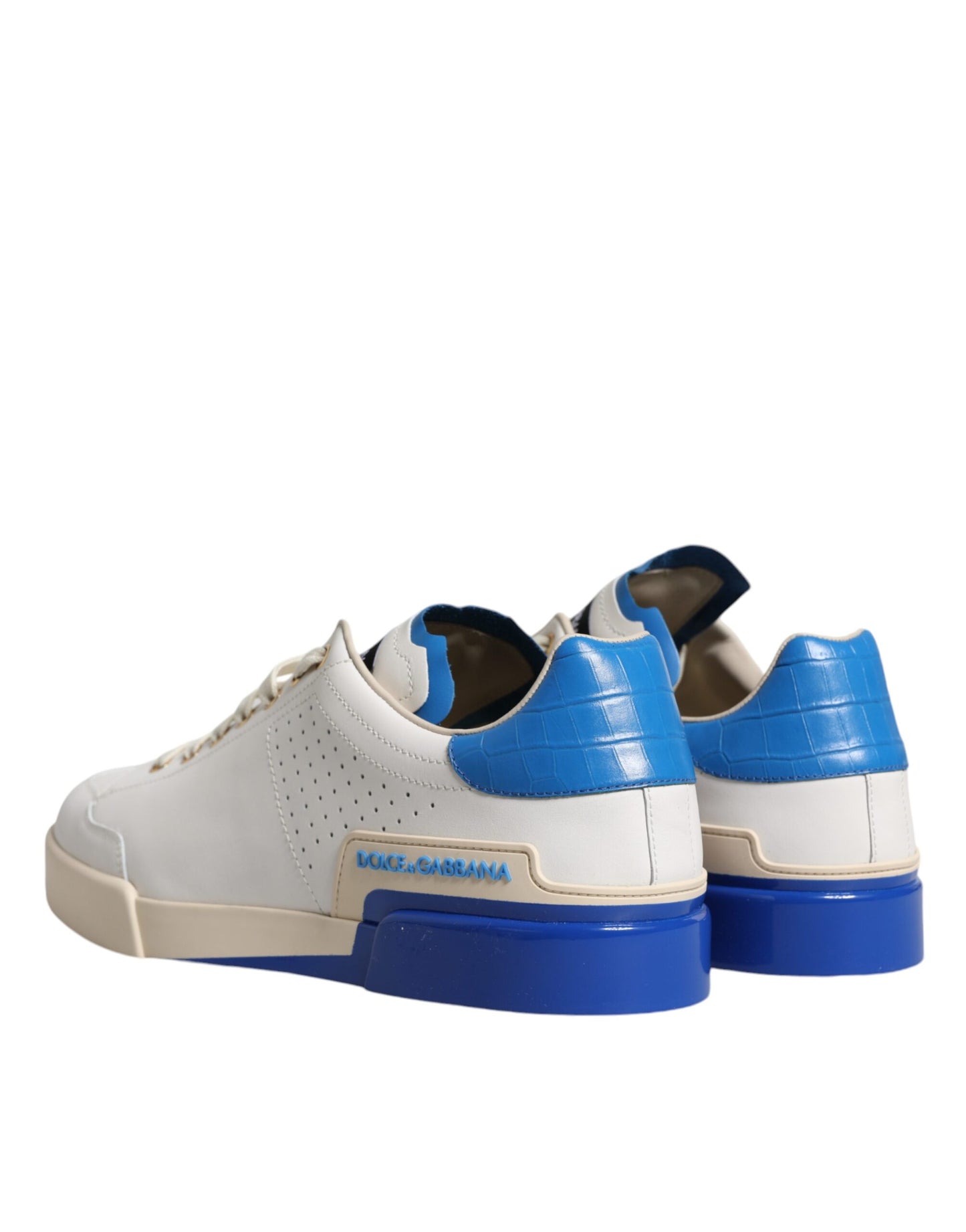 Dolce & Gabbana White Blue Perforated Low Top Sneakers Shoes Dolce & Gabbana