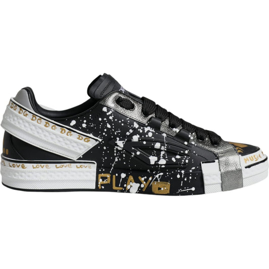 Dolce & Gabbana Black White Portofino Low Top Sneakers Shoes