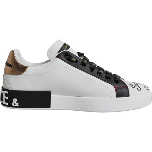 Dolce & Gabbana White Leather Crown Embellished Sneaker Shoes