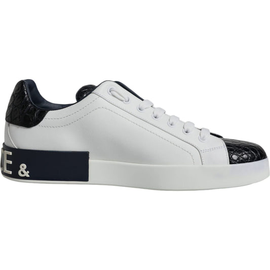 Dolce & Gabbana White Leather Logo Portofino Sneaker Shoes