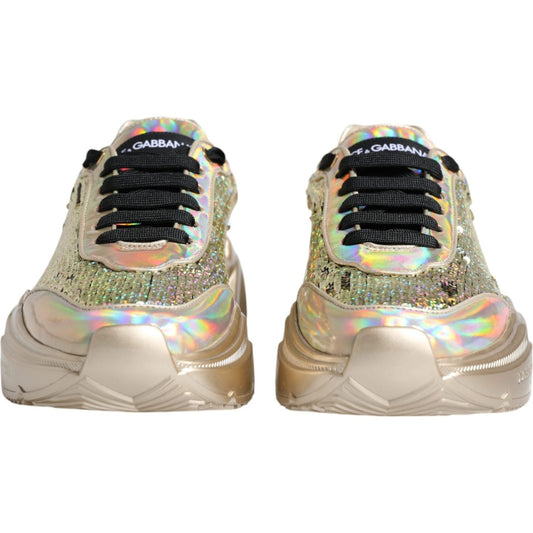 Dolce & Gabbana Gold Sequin Iridiscent Daymaster Sneakers Shoes Dolce & Gabbana