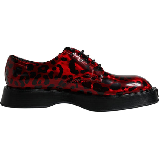 Dolce & Gabbana Red Black Leopard Lace Up Derby Dress Shoes