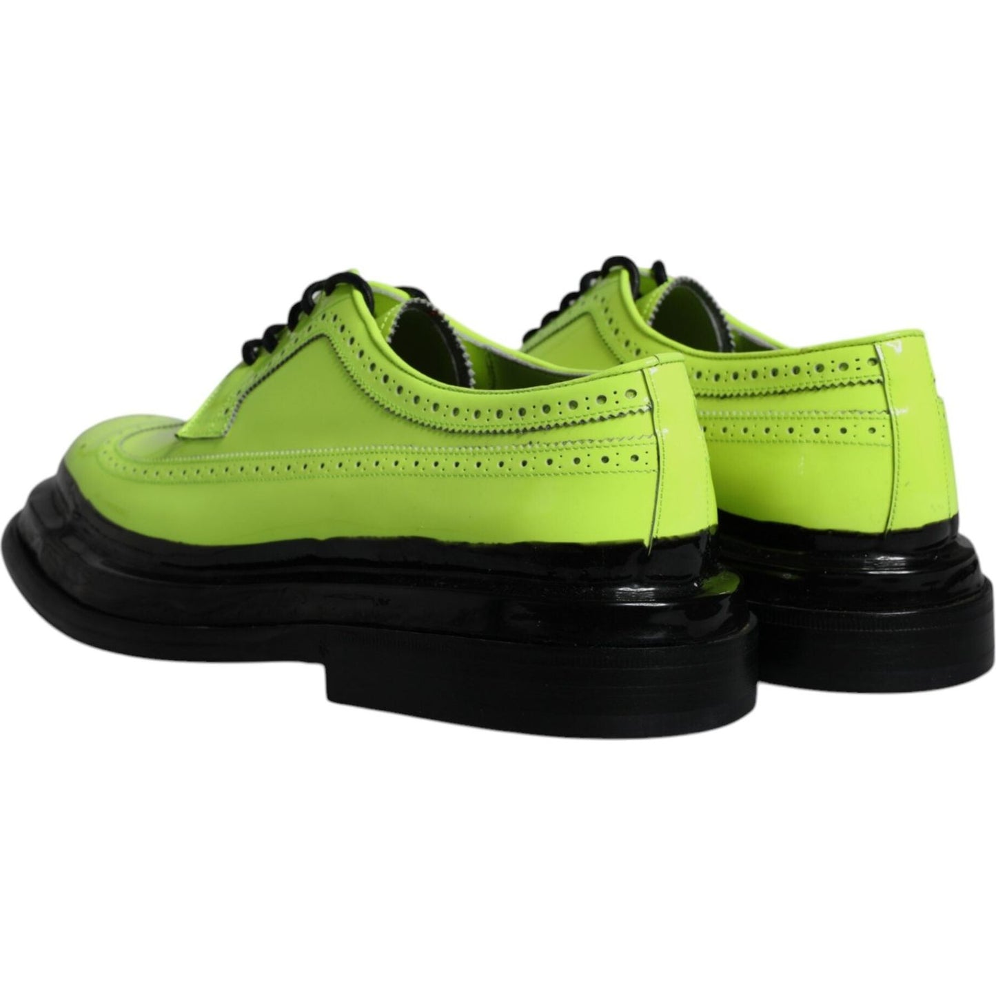 Dolce & Gabbana Neon Green Leather Lace Up Derby Dress Shoes Dolce & Gabbana