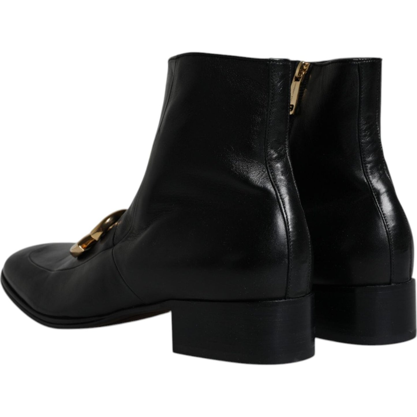 Dolce & Gabbana Black Nappa Leather Logo Ankle Boots Shoes Dolce & Gabbana