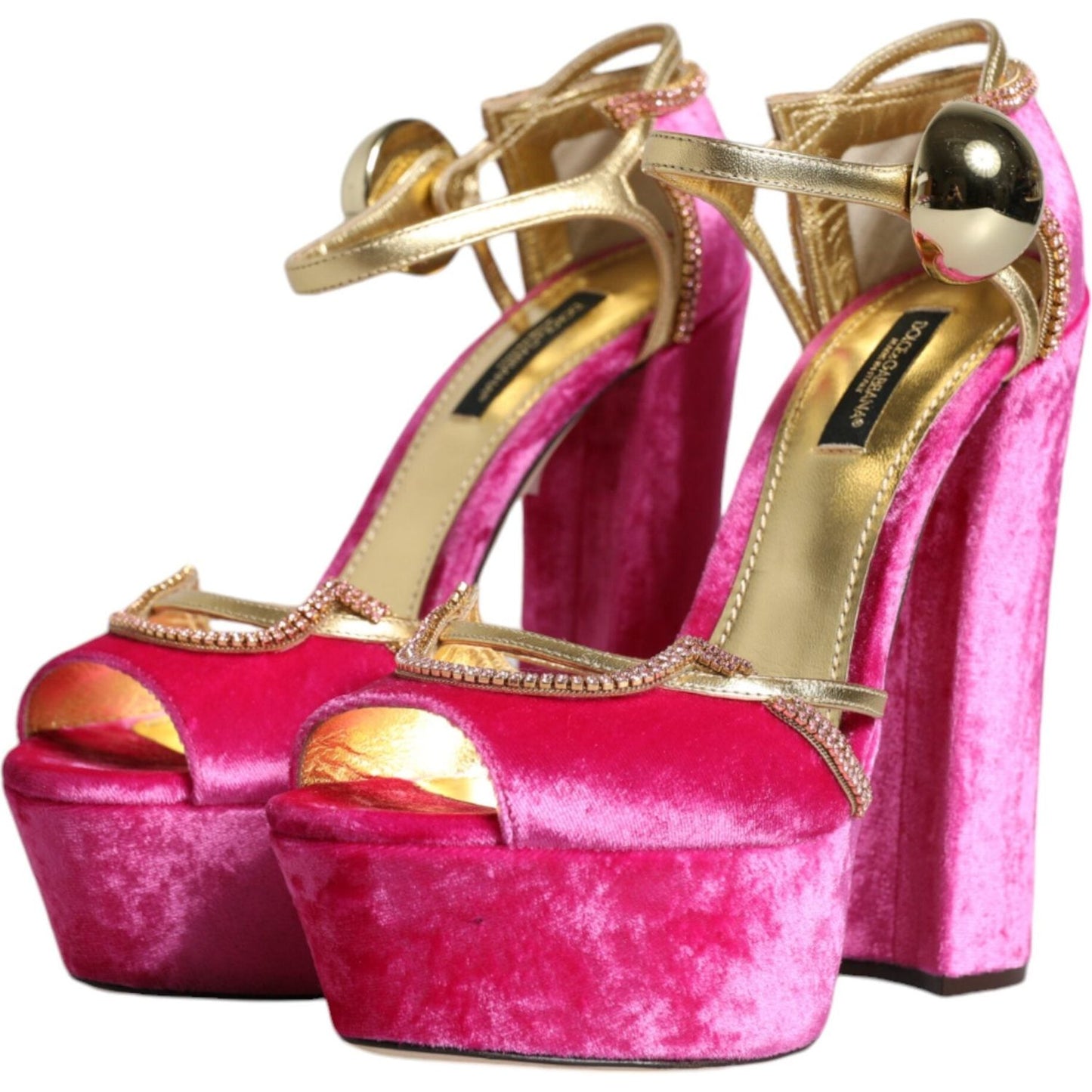 Dolce & Gabbana Pink Velvet Platform Ankle Strap Heel Sandals Shoes Dolce & Gabbana