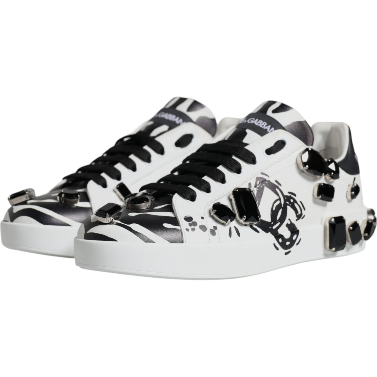 Dolce & Gabbana White Crystal Portofino Low Top Sneaker Shoes Dolce & Gabbana