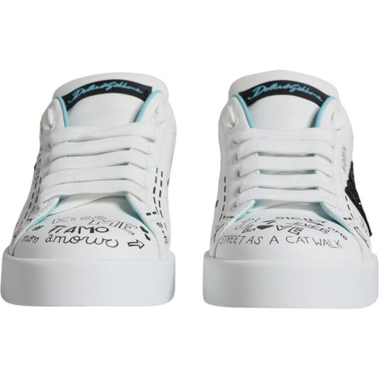 Dolce & Gabbana White Portofino Leather Low Top Sneaker Shoes