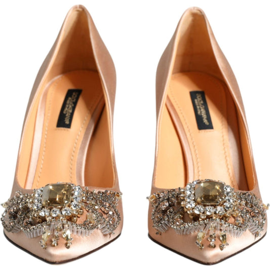 Dolce & Gabbana Beige Satin Crystal High Heels Pumps Shoes