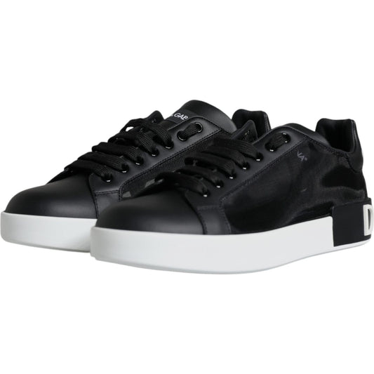 Dolce & Gabbana Black Calf Leather Portofino Sneakers Shoes