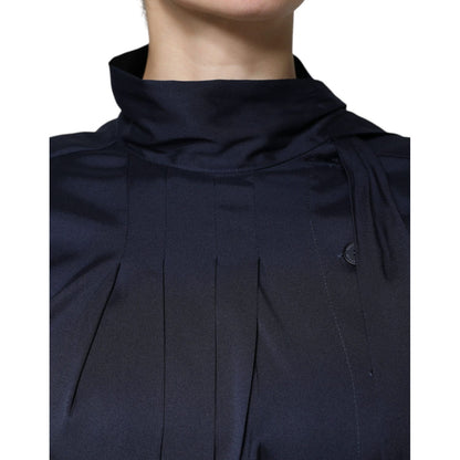 Ballantyne Dark Blue Long Sleeves Pleated A-line Maxi Dress