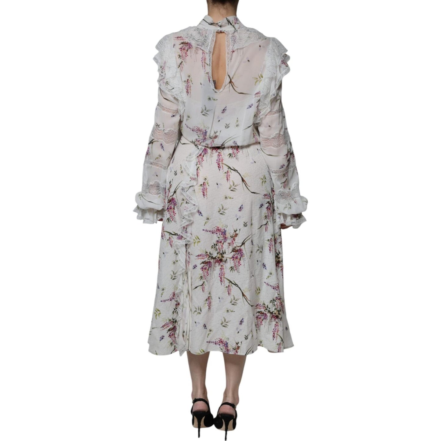 Ermanno Scervino White Floral Ruffles Lace Long Sleeves Maxi Dress Ermanno Scervino