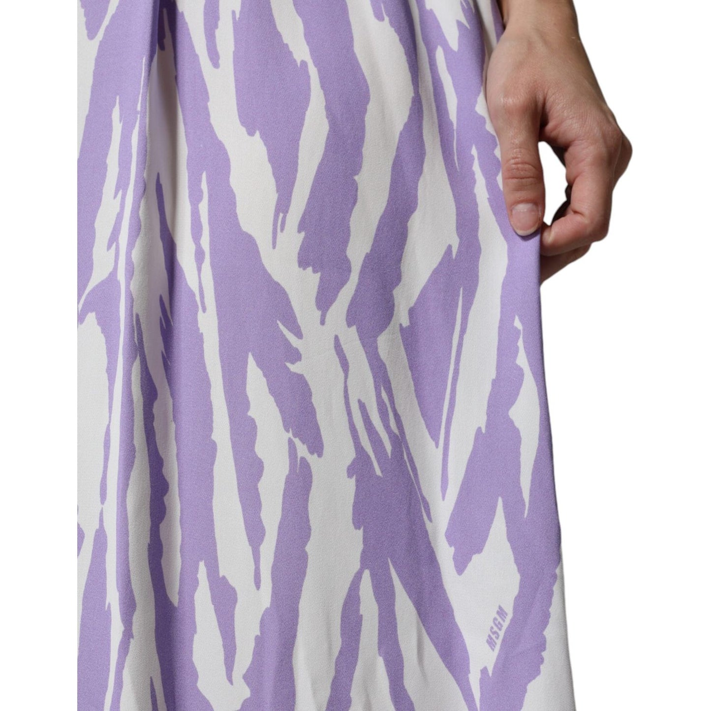 MSGM White Purple Patterned Viscose Short Sleeves Maxi Dress MSGM