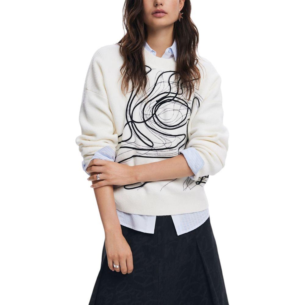 Desigual White Cotton Sweater Desigual