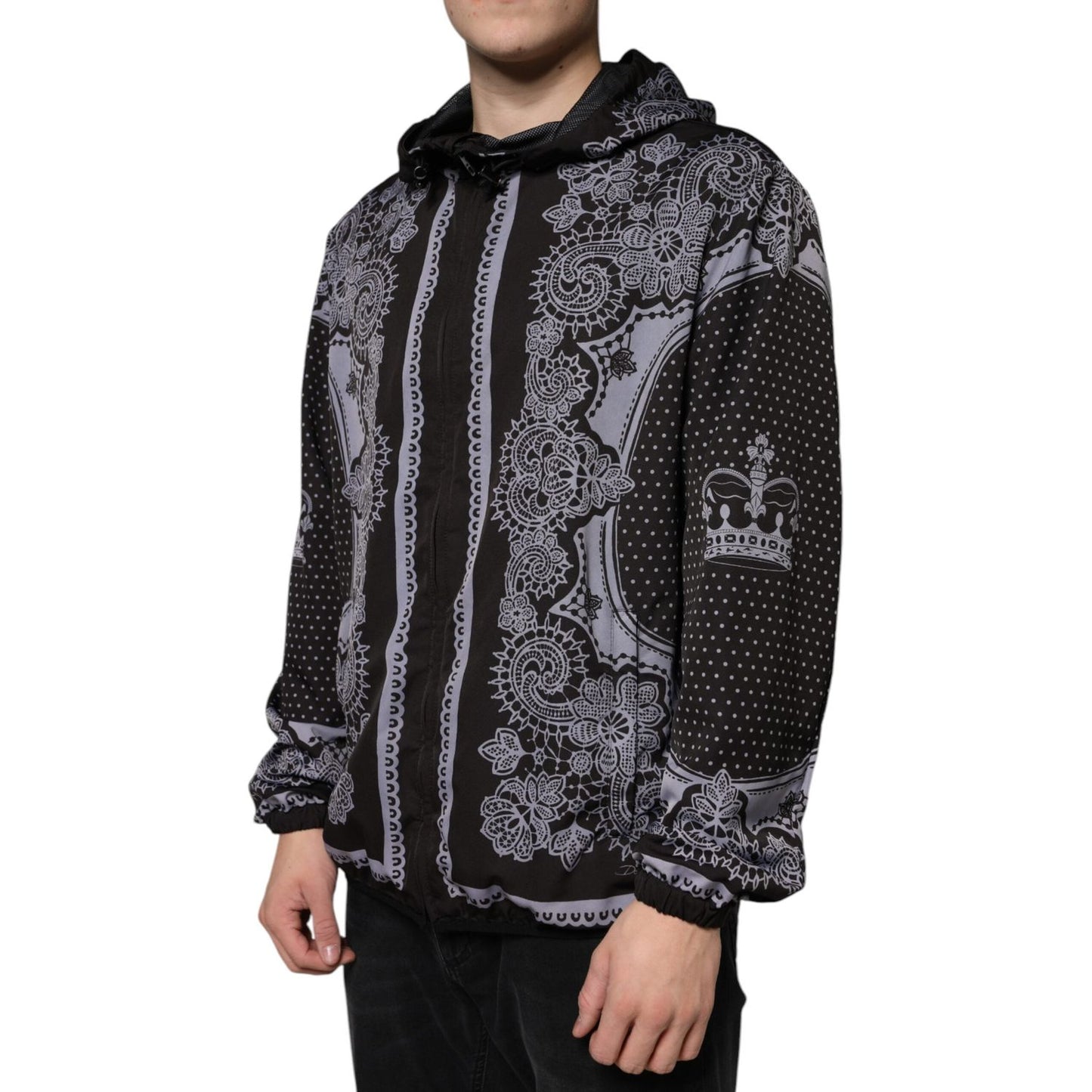 Dolce & Gabbana Black Bandana Hooded Full Zip Bomber Jacket Dolce & Gabbana