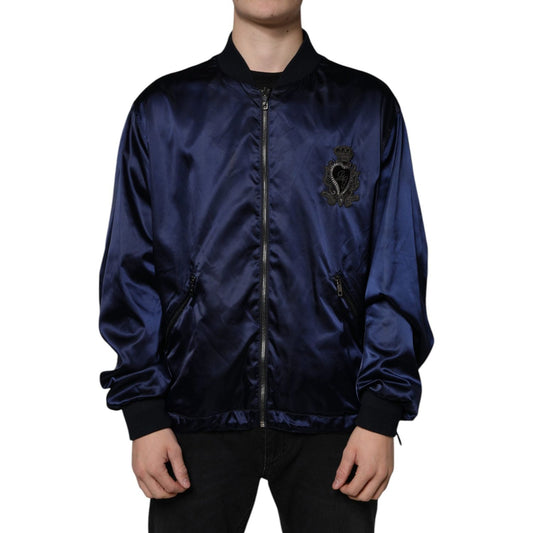 Dolce & Gabbana Blue Crown Heart Full Zip Men Bomber Jacket Dolce & Gabbana