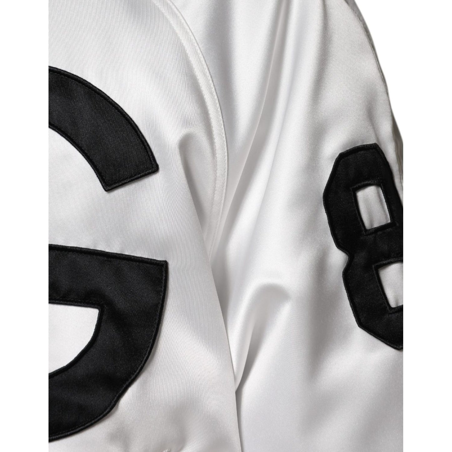 Dolce & Gabbana White Polyester Logo Full Zip Bomber Jacket