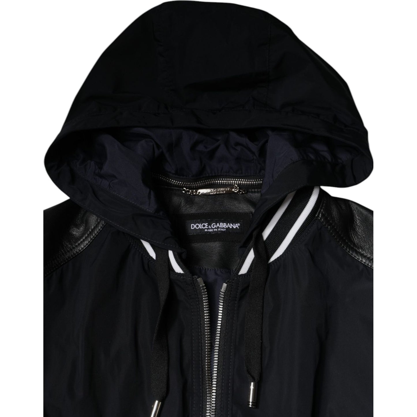 Dolce & Gabbana Black Hooded Full Zip Men Bomber Jacket Dolce & Gabbana