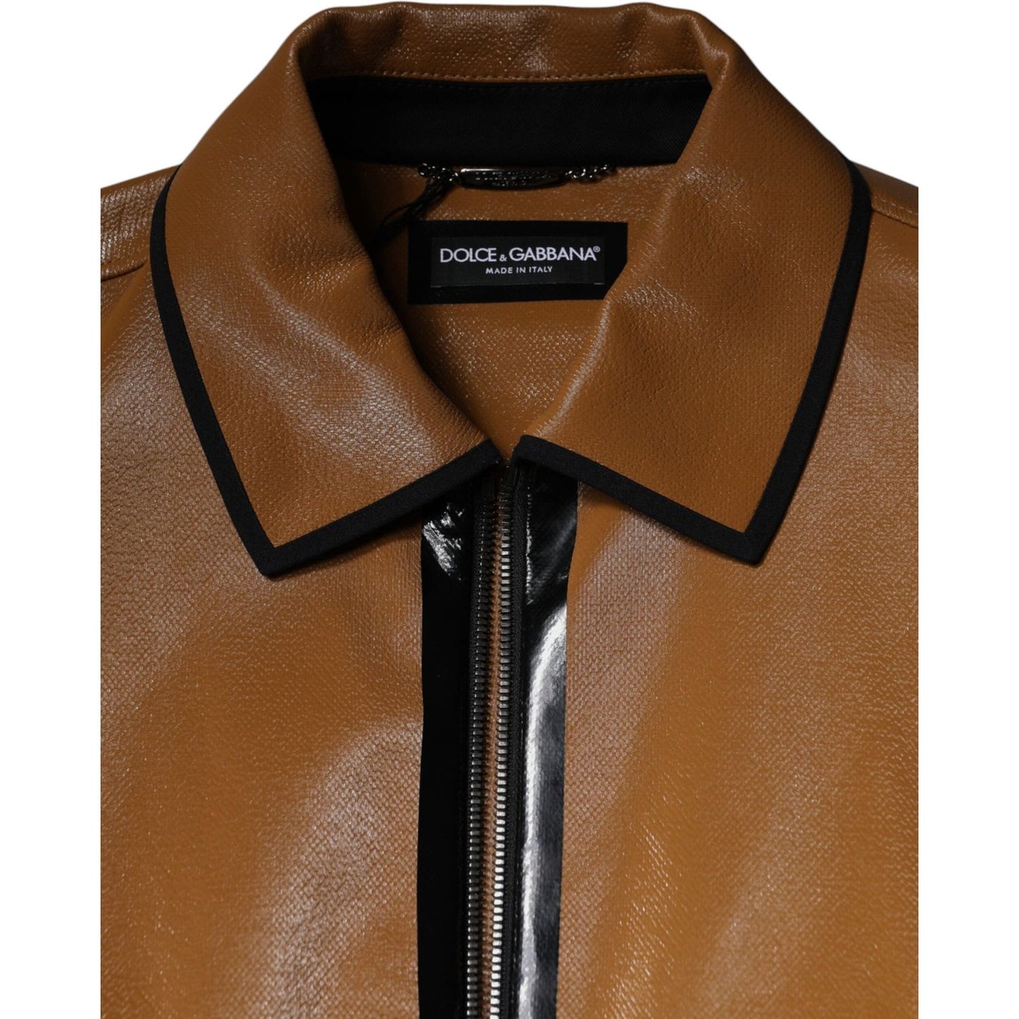 Dolce & Gabbana Brown Leather Full Zip Men Bomber Jacket Dolce & Gabbana