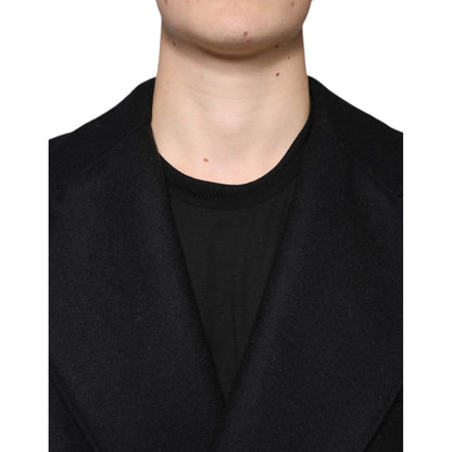 Dolce & Gabbana Black Wool Double Breasted Men Coat Jacket