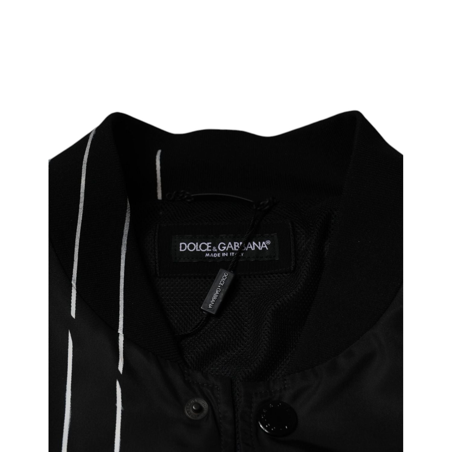 Dolce & Gabbana Black Polka Dot Stripe Nylon Bomber Jacket