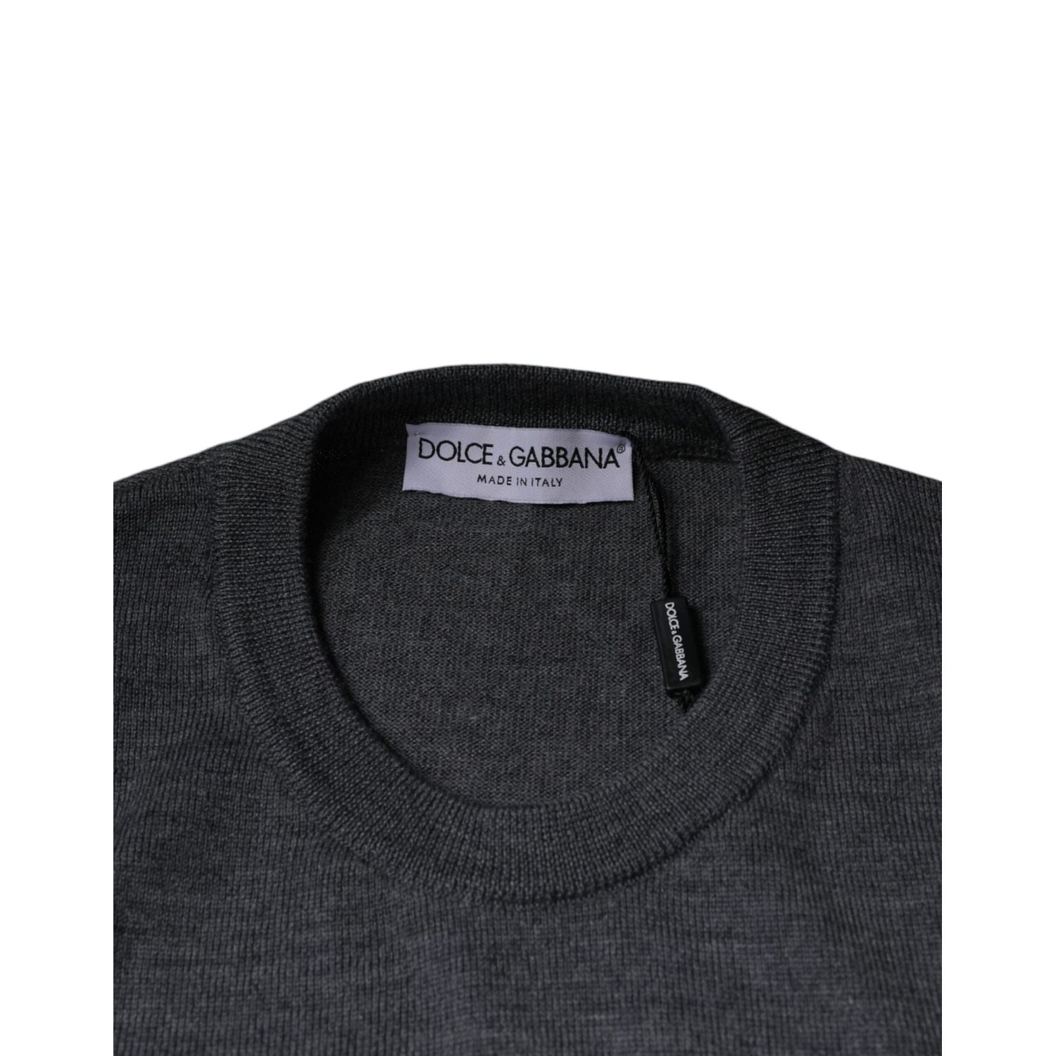 Dolce & Gabbana Dark Gray Wool Crew Neck Pullover Sweater