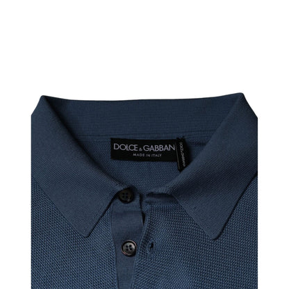 Dolce & Gabbana Sky Blue Silk Collared Men Pullover Sweater