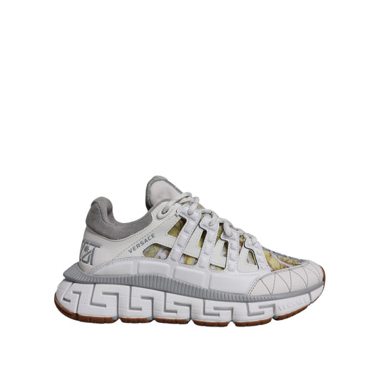 Versace White Trigreca Barocco Print Low Top Sneakers Shoes Versace
